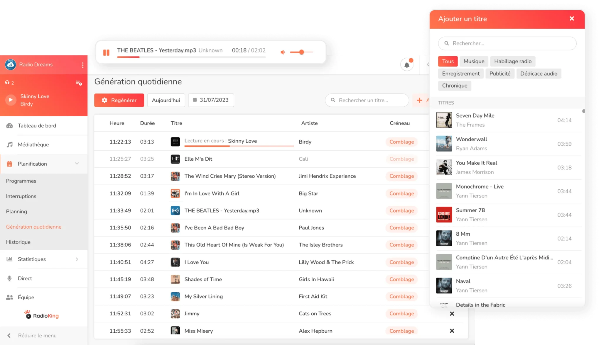 Exemple d'un planning radio et la génération quotidienne